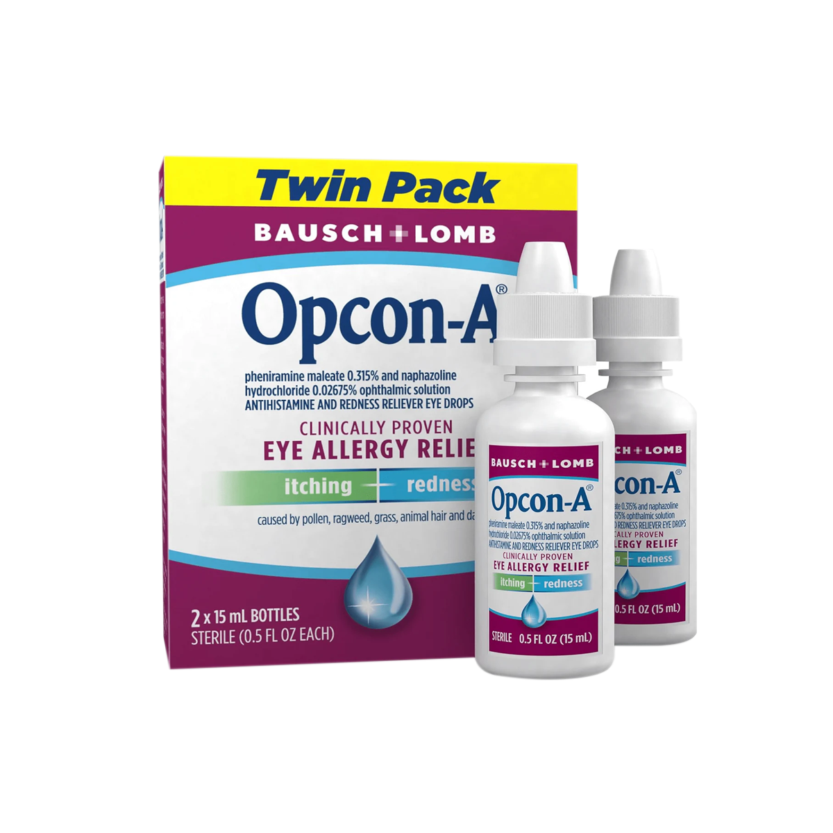 Opcon-A Allergy Relief Eye Drops for Itch and Redness Relief Twin Pack (2 x 15ml Bottles)