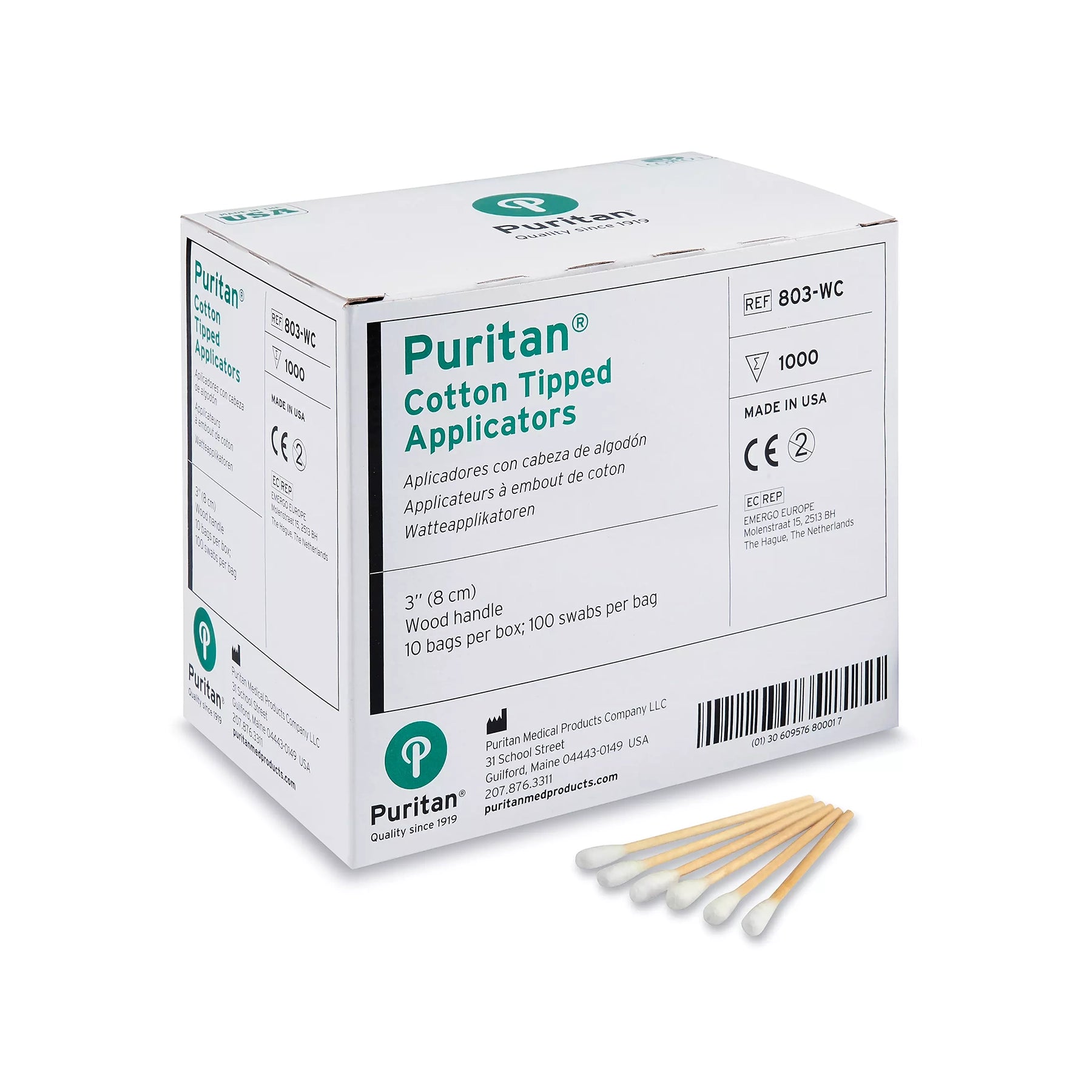 Cotton Tip Applicators, 3", Non-Sterile, 1000/Box