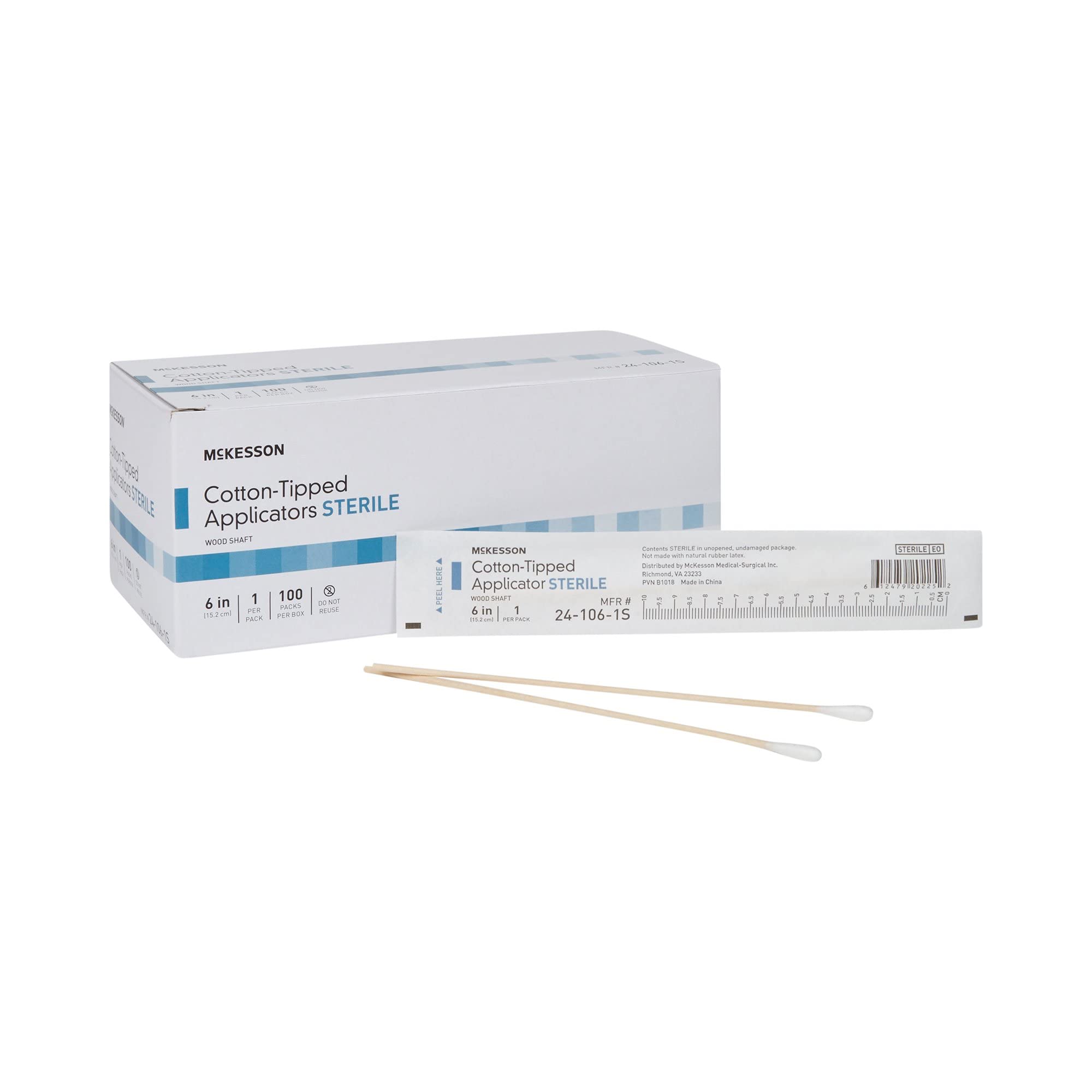 Cotton Tip Applicators, 6", Sterile, 1/Pack, 100 Packs/Box, Wood