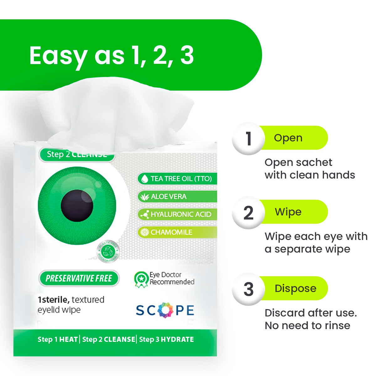 Optase Tea Tree Oil Eyelid Wipes - Preservative Free wipes Box of 30