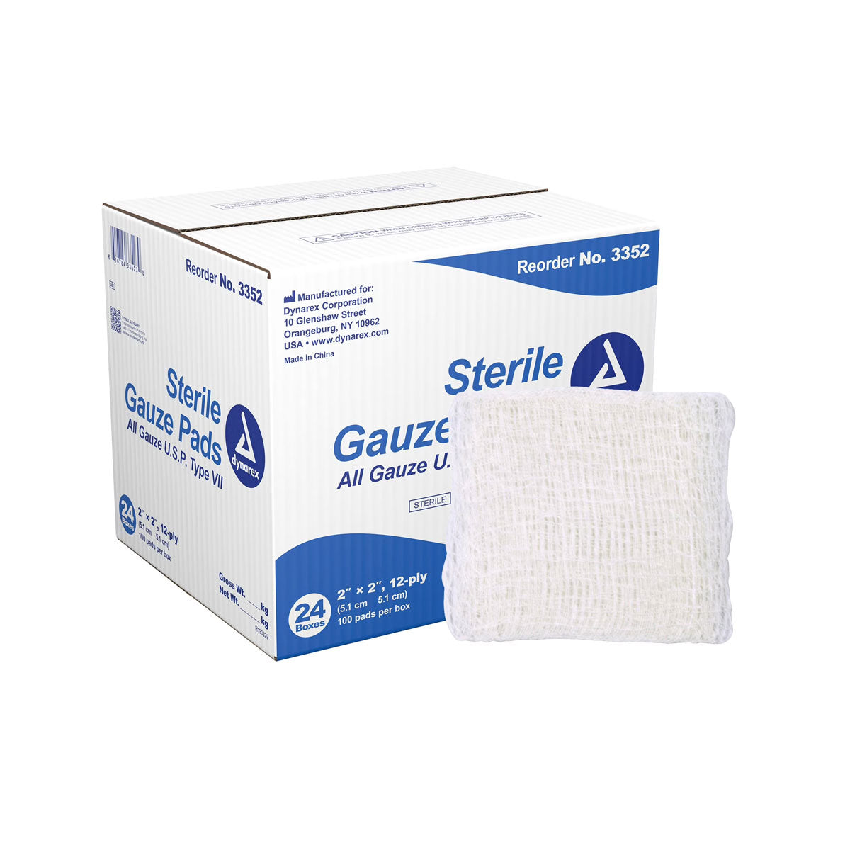 Gauze, 2 x 2, 12-ply, Sterile, 100/Box
