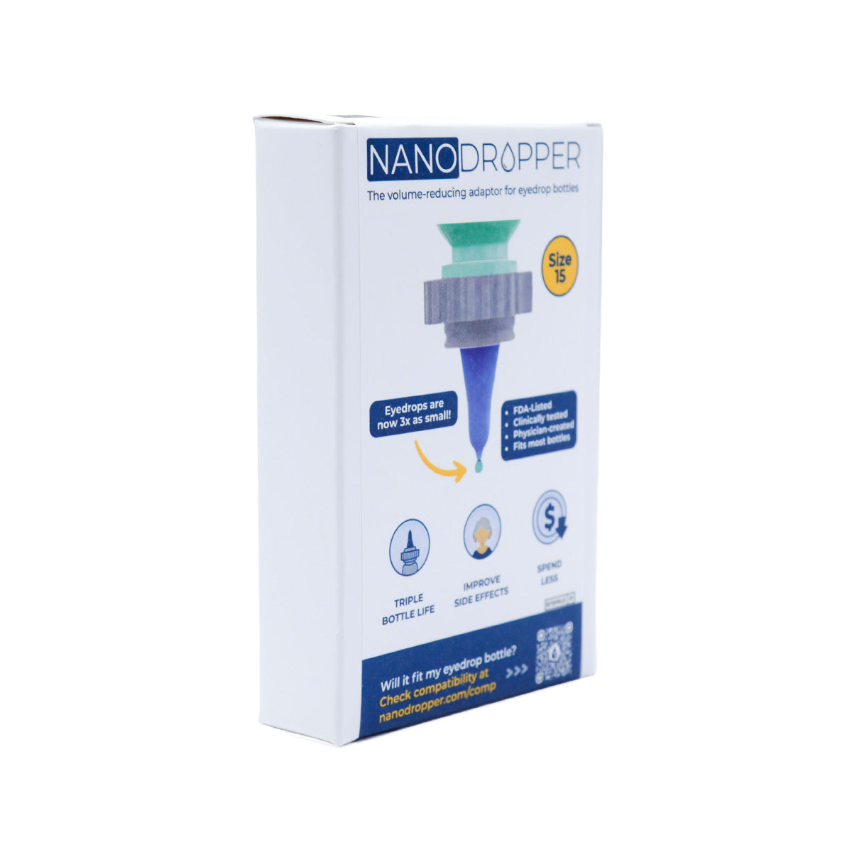 Nanodropper Eye Drop Extender Adaptor, Reduces Drop by 60%, Less Waste, Easier Application (Two Sizes)
