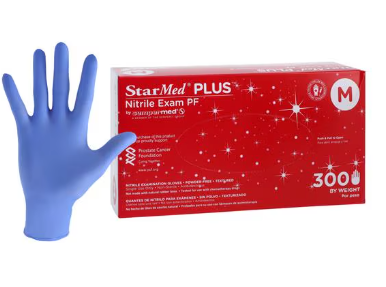 Exam Gloves, StarMed Plus, Nitrile, Textured Fingertips, Chemo Tested, Large, 300/bx - Sempermed