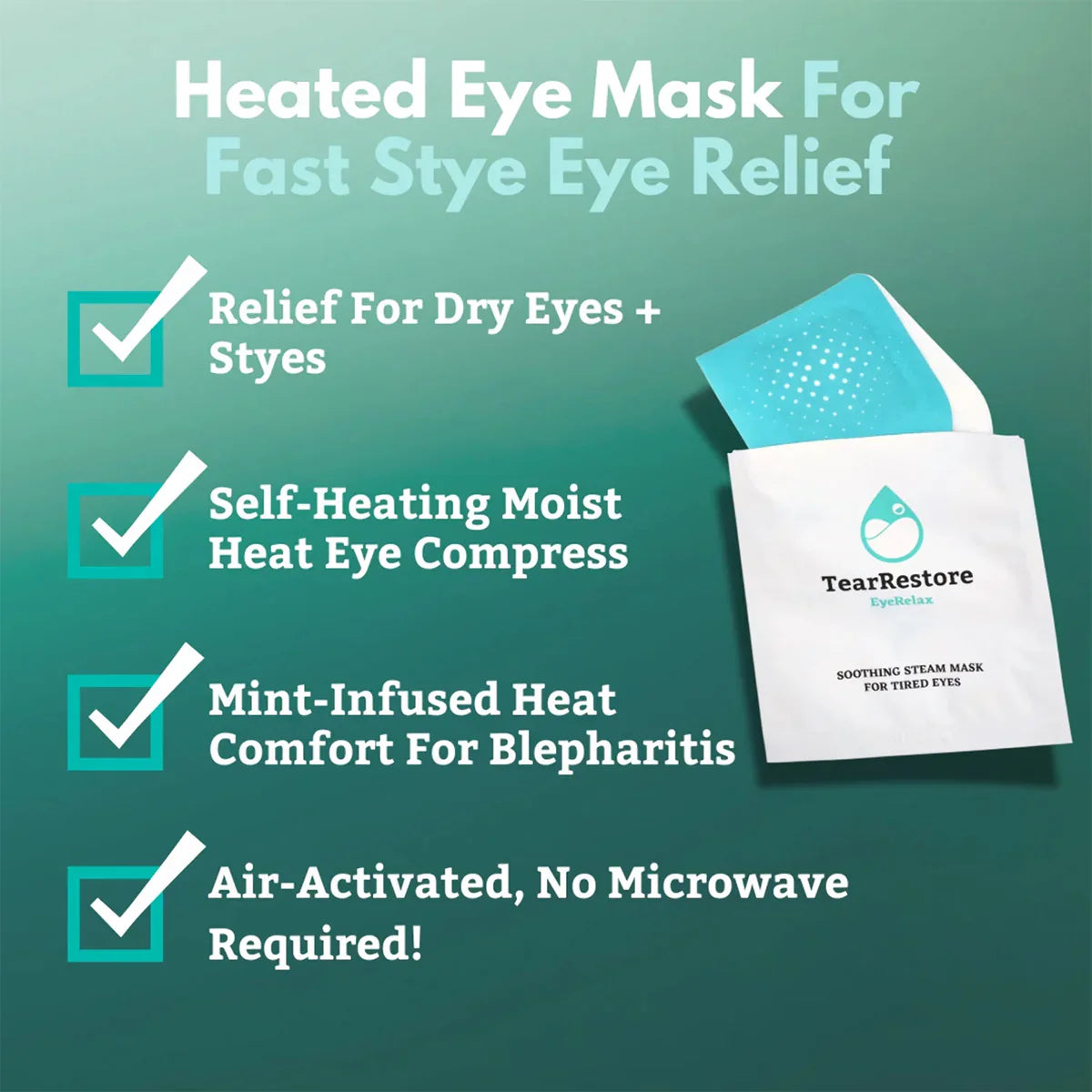 TearRestore EyeRelax Steam Mask, Self Heating Single Use Mint Infused (10 Pack)
