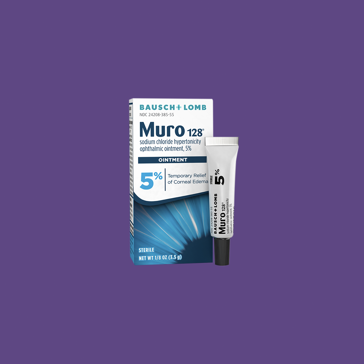 Muro 128 Sodium Chloride Ointment, Temporary Relief for Corneal Edema, 5% Ointment, 1/8 Fl Oz (3.5 g)