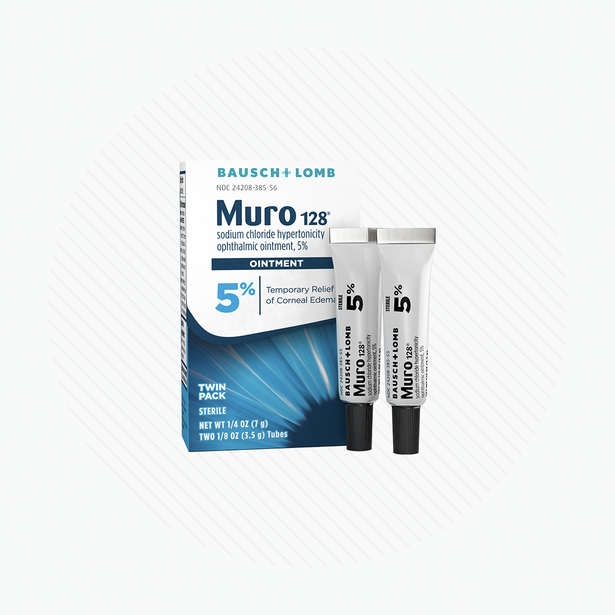 Muro 128 Sodium Chloride Ointment Twin Pack, Temporary Relief for Corneal Edema, 5% Ointment, 1/8 Fl Oz (3.5 g) Twin Pack