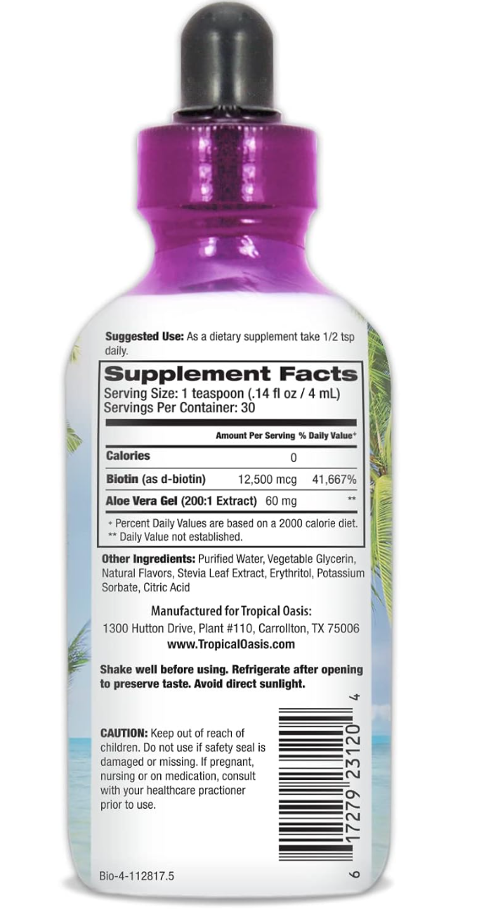 Tropical Oasis Biotin Liquid Supplement for Hair, Nail and Skin (32oz.)