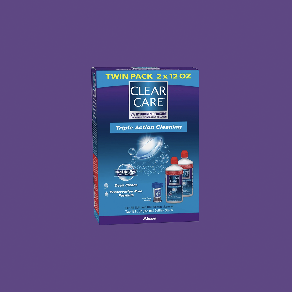 Clear Care Triple Action Cleaning and Disinfecting Solution with Case, Twin Pack, Multi, 12 Oz, Pack of 2