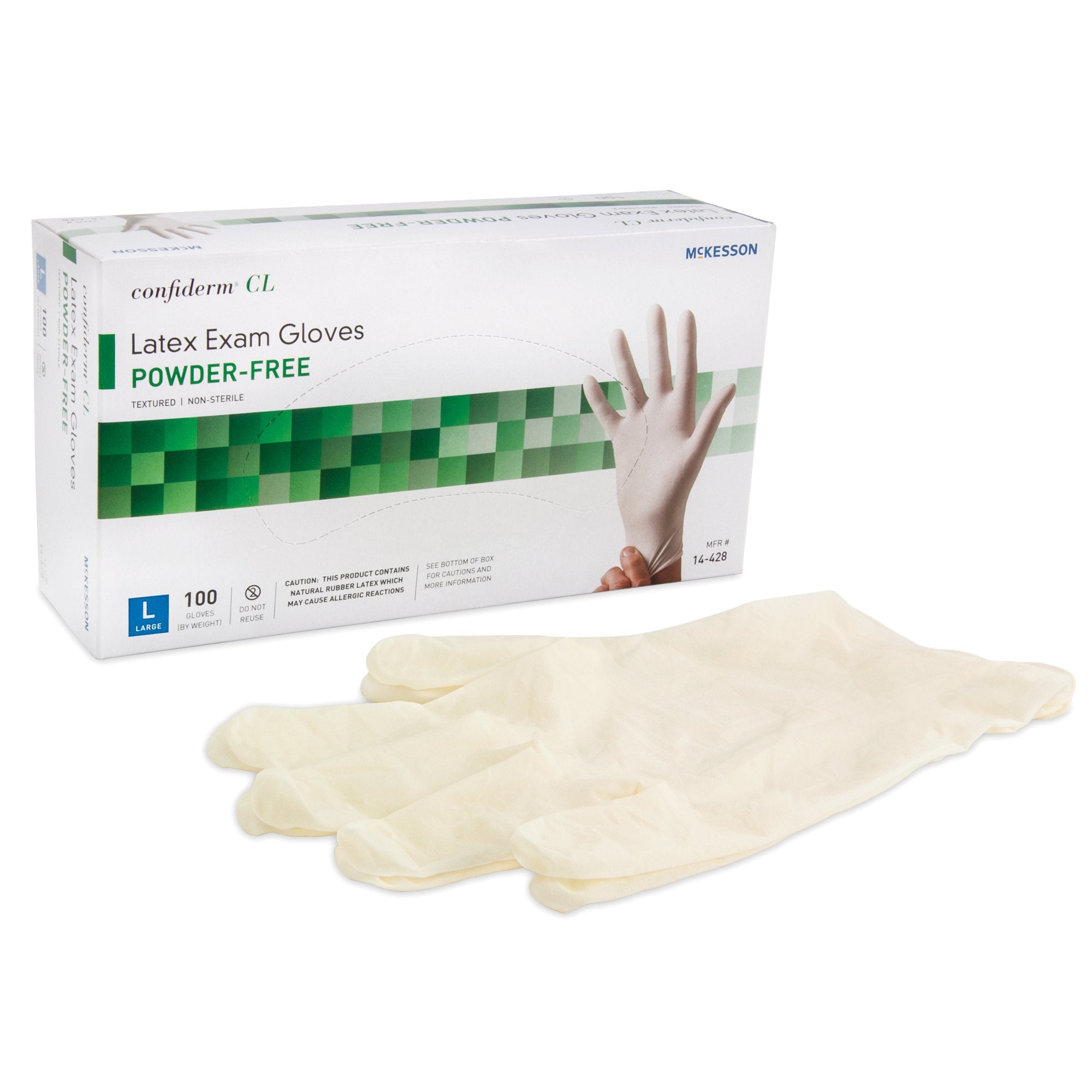 Exam Glove McKesson Confiderma, Large NonSterile Latex Standard Cuff Length Textured Fingertips Ivory Not Rated