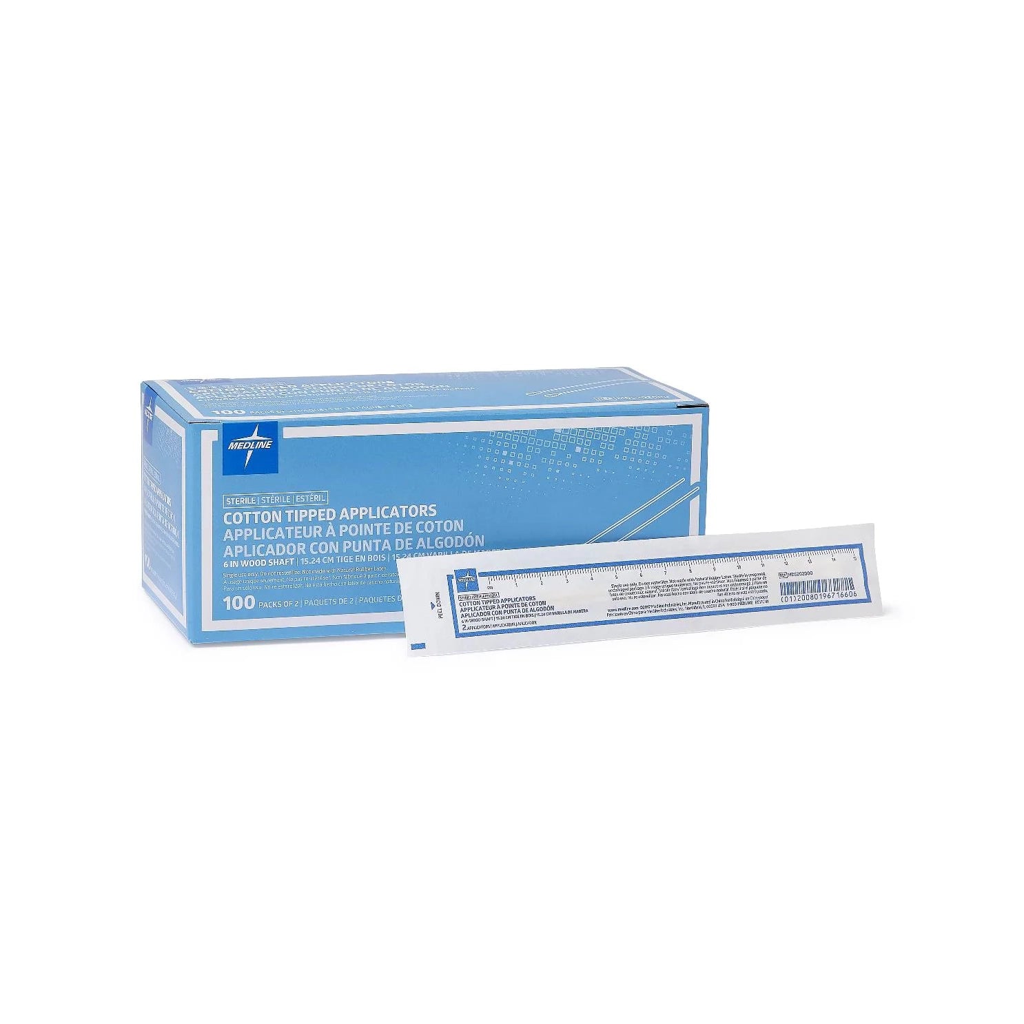 Cotton Tip Applicators, 6", Sterile, 2/pack, 100 packs/box, Wood