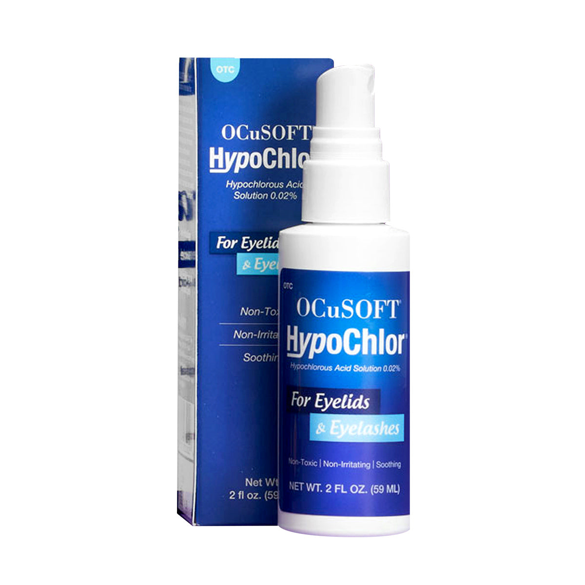 The OCuSOFT HypoChlor Spray Eyelid & Eyelash Cleaner, a 2 oz bottle containing 0.02% hypochlorous acid, enhances eye hygiene with its Non-Toxic and Non-Irritating features.