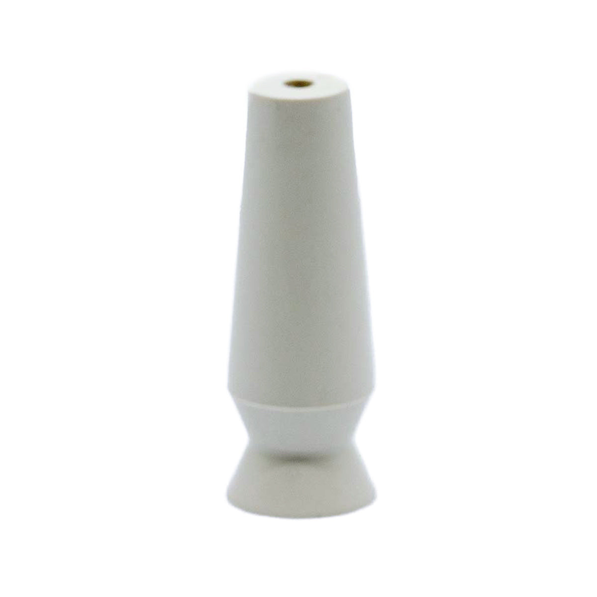 The DMV Vented Scleral Cup Contact Lens Insertion and Removal Tool (10-Pack White) features a small, white, conical design with a narrow top and wide base, resembling a cap or nozzle. Its vented structure is isolated on a white background.