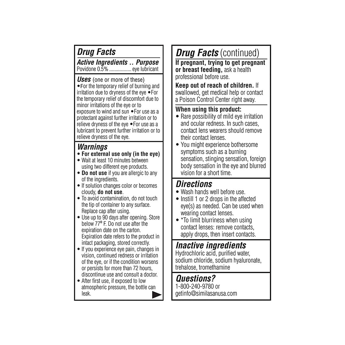 Image of Thea iVIZIA Lubricant Eye Drops label, featuring drug facts such as active/inactive ingredients, uses, warnings, and instructions. Highlights side effects, dry eye application, pregnancy precautions. Preservative-free and contact lens compatible (10ml bottle).