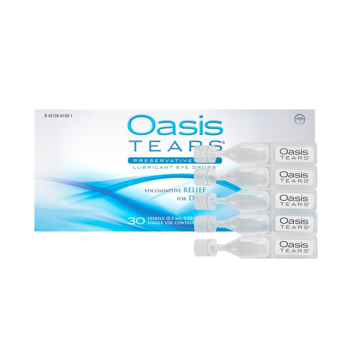 The Oasis Tears Preservative-Free Eye Drops by Oasis Medical offers viscoadaptive relief for dry eyes with 30 sterile, 0.3 mL vials. Enriched with sodium hyaluronate for optimal hydration, this product ensures effective relief without preservatives.