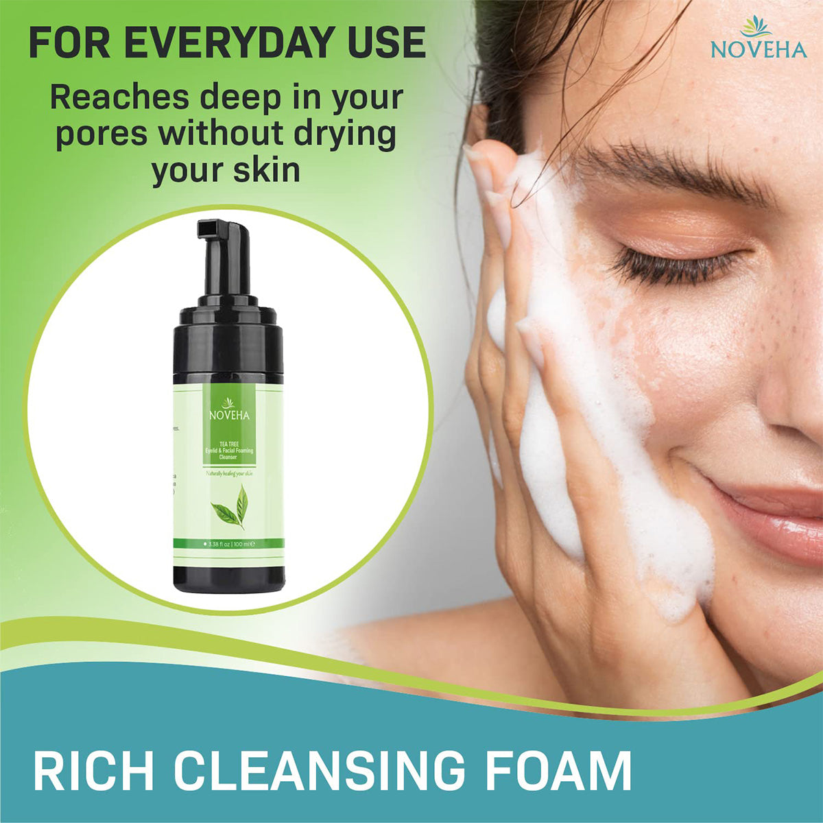 Noveha Tea Tree Oil Foaming Cleanser for Eyelids (100mL)