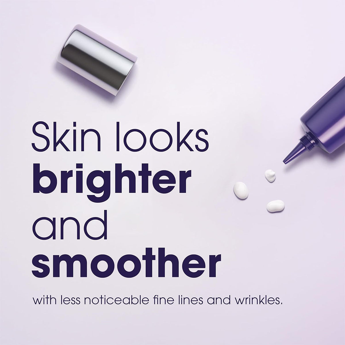 A LUMIFY Eye Illuminations tube from Bausch & Lomb on its side dispenses small drops of hydra-gel cream. Text reads: Skin looks brighter and smoother with less noticeable fine lines and wrinkles, set against a light lavender background, enhancing the eye creams allure for under-eye skin.