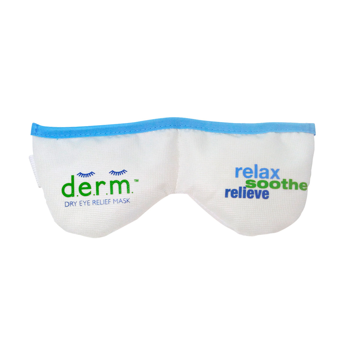 Box contains PRNs EyeEco D.E.R.M. Dry Eye Relief Mask, offering relax soothe relieve benefits with moist-heat therapy for dry eyes. Its hypoallergenic and can be frozen for cool relief, aiding in allergies, jet lag, and sinus pressure. No cotton liners included.