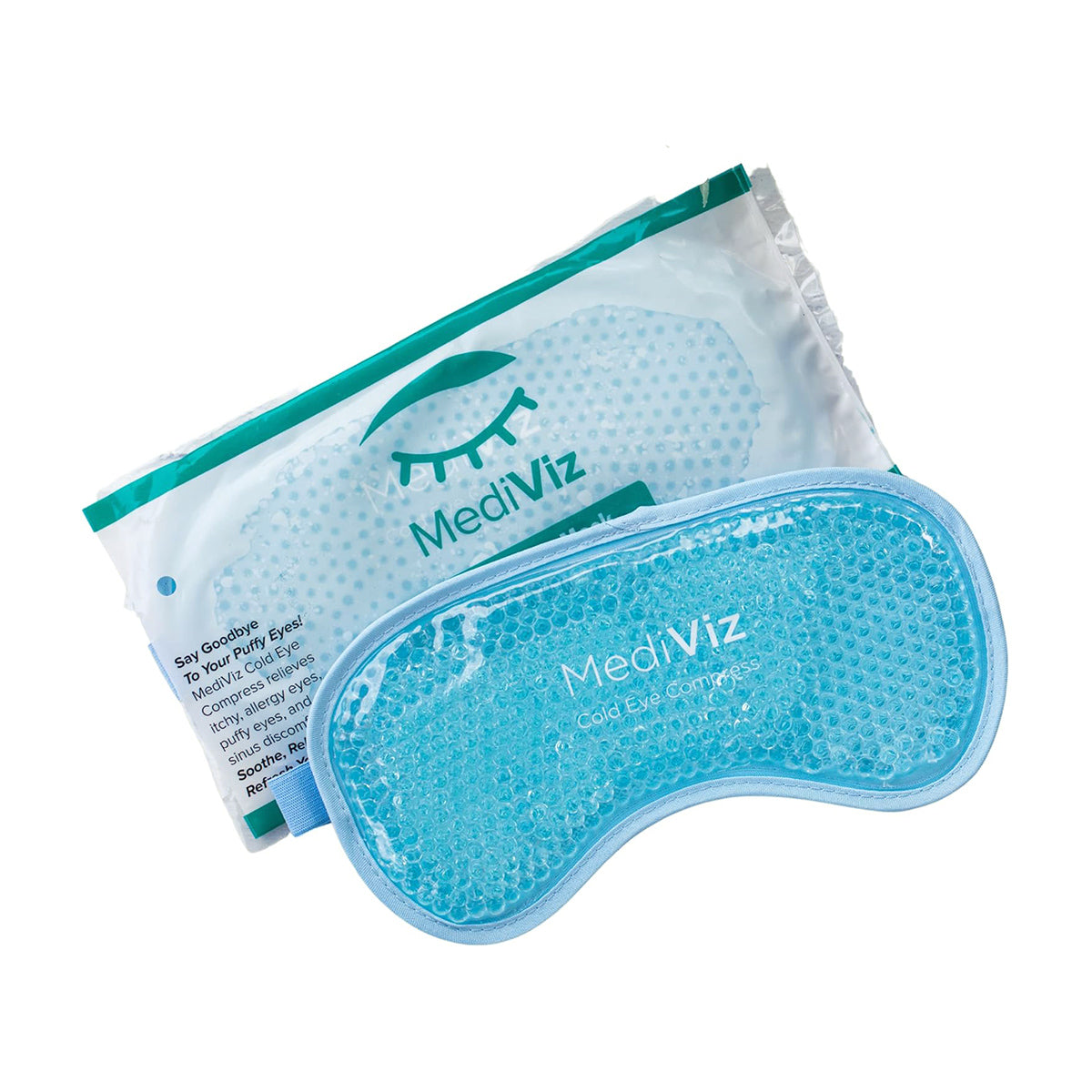 The MediViz Cooling Eye Mask for Puffy Eyes by PRN, featuring its sleek blue gel design, provides soothing relief for puffy eyes and dark circles. Packaged with clear instructions, its an essential addition to your self-care routine.