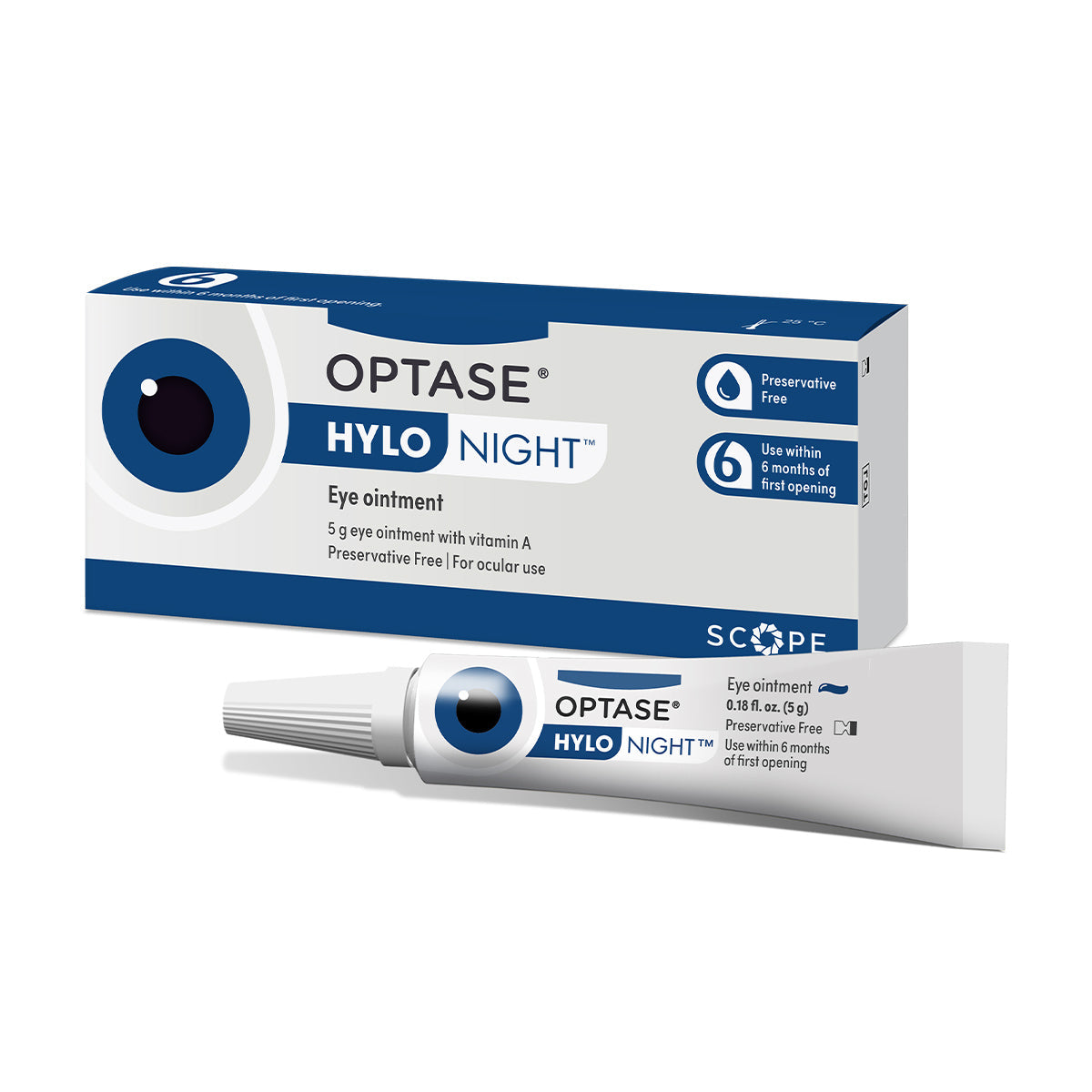 The Optase Hylo Night Ointment, available in a 5g preservative-free tube for ocular use, offers night-time relief for dry eyes. Its enriched with vitamin A and recommended to be used within 6 months of opening.