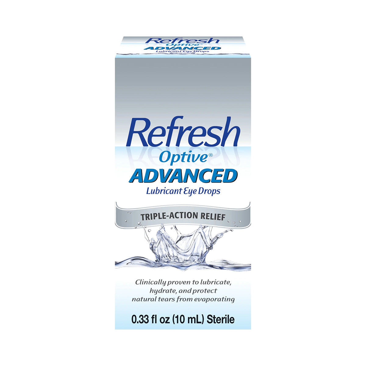 The Abbvie Refresh Optive Advanced Eye Drops (10 mL Bottle) with HydroCell™ technology offer Triple-Action Relief, clinically proven to lubricate, hydrate, and protect. The sterile bottle contains 0.33 fl oz (10 mL).