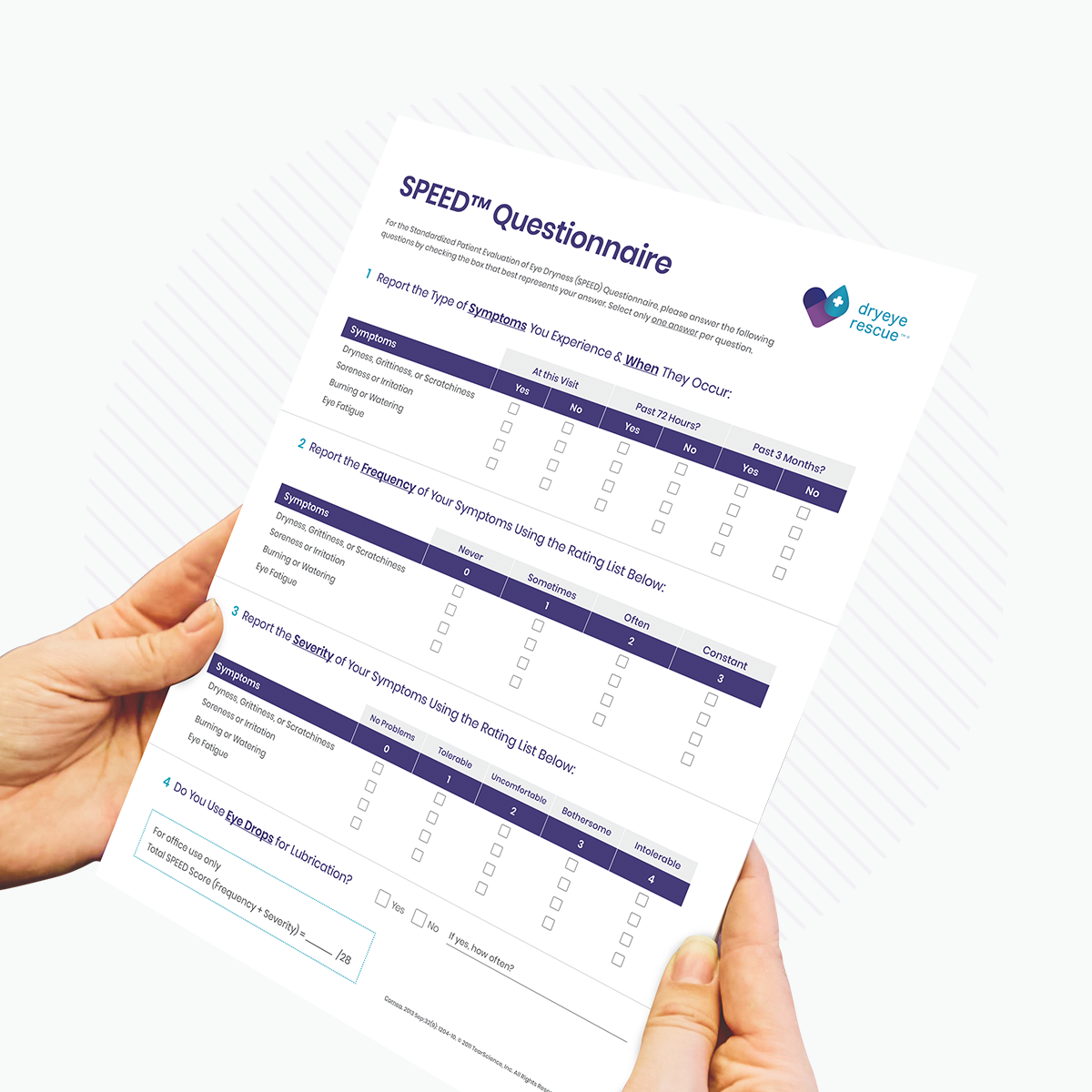 SPEED Score - Dry Eye Screening/Referral Forms (500 Sheets, 10 Pads of 50)