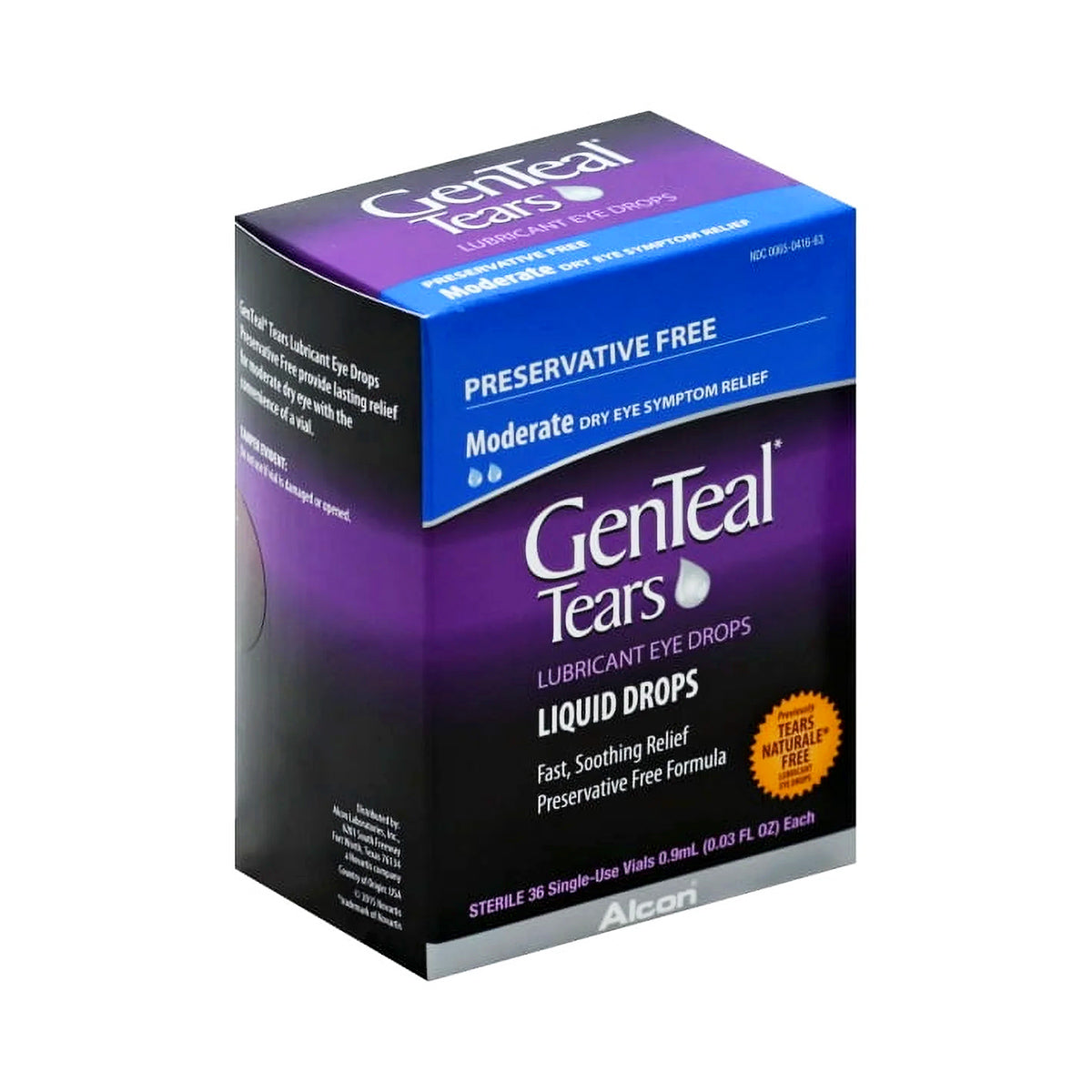 The Alcon GenTeal Tears Lubricant Eye Drops for moderate dry eyes offers fast, soothing relief with a sensitive eye formula. The preservative-free product contains 36 single-use vials for convenient symptom relief.