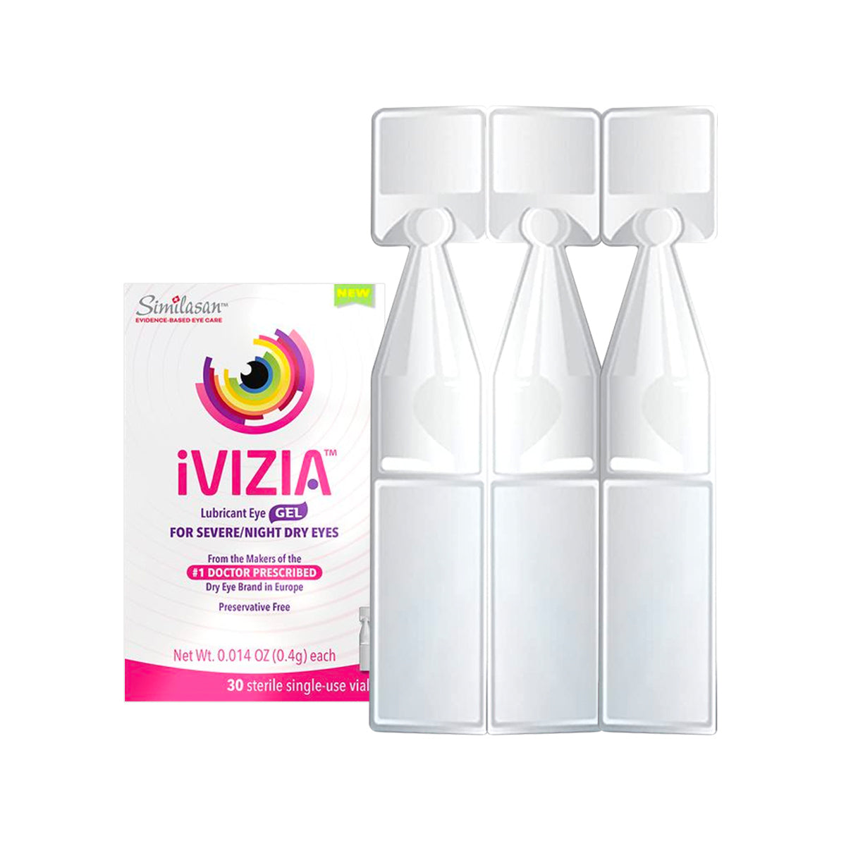 iVIZIA Lubricant Eye Gel for Severe and Nighttime Eye Relief, Preservative-Free, 30 Sterile Single-Use Vials