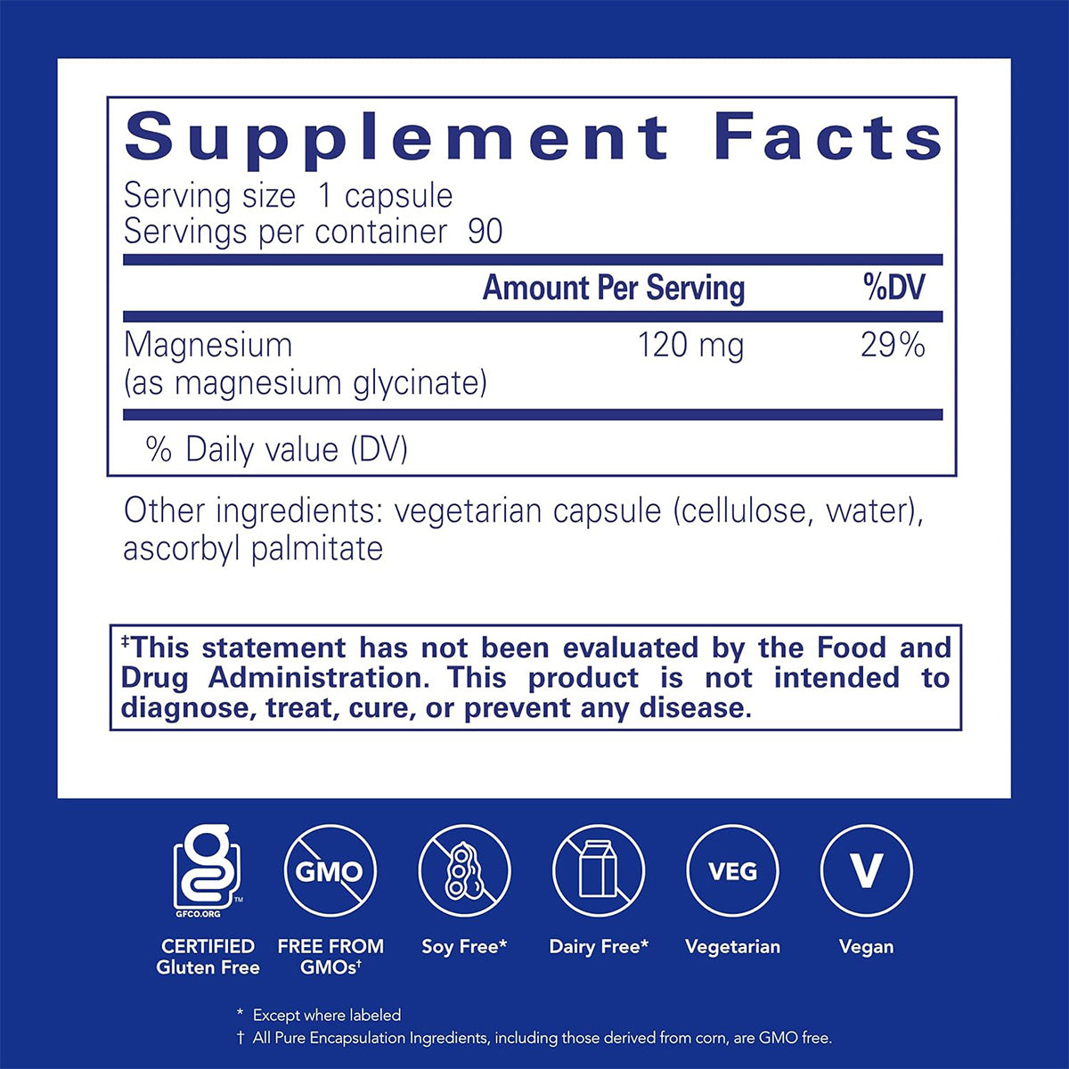 A close-up of the Pure Encapsulations Magnesium (Glycinate) 90ct label, emphasizing its role in supporting neuromuscular balance.