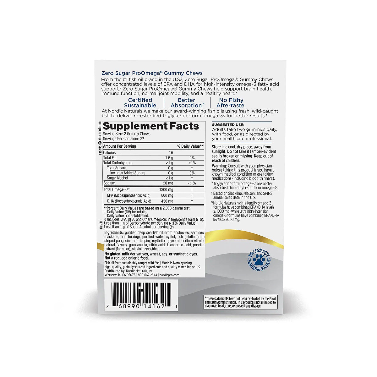 Nordic Naturals ProOmega Gummy Chews, No Sugar, 54 Pack