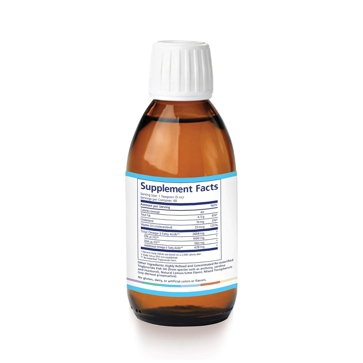 A brown glass bottle with a white cap and a Supplement Facts label provides dosage info for PRN Dry Eye Omega Benefits® Liquid, by PRN - Physician Recommended Nutriceuticals, designed for dry eye relief with re-esterified triglycerides. Perfectly isolated on a white background.