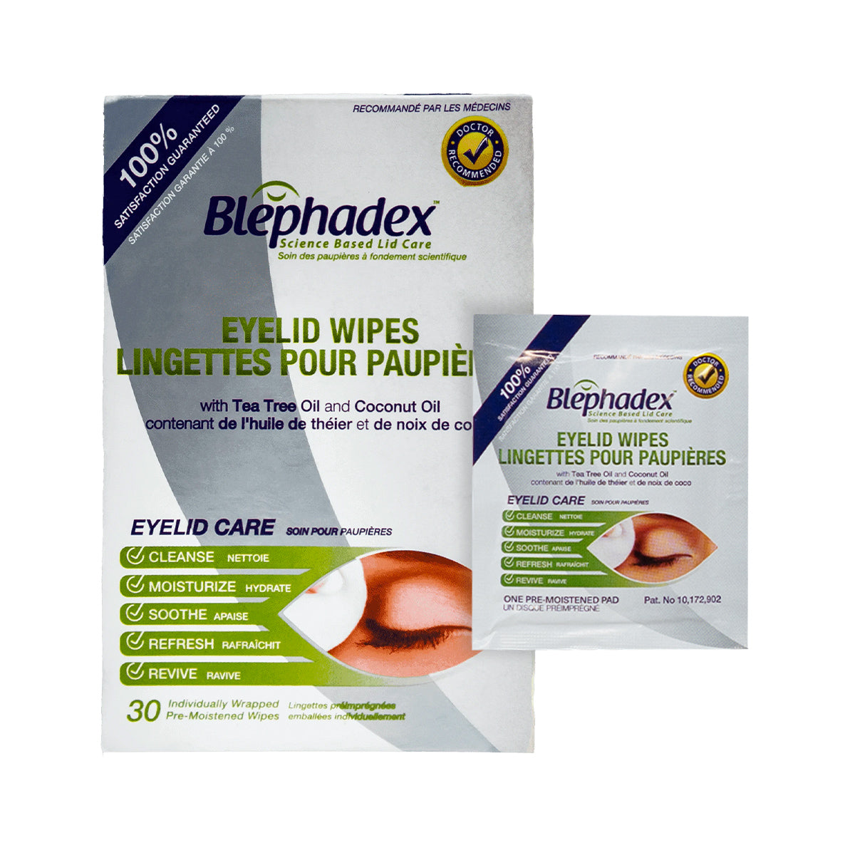 The Lunovus Blephadex Eyelid Wipes with Tea Tree and Coconut Oil offer optimal eyelid hygiene by cleansing, moisturizing, and soothing eye irritation. This 1-month supply includes a box of 30 individually wrapped wipes designed for personal use.