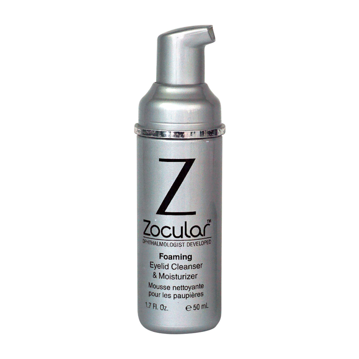 The Zocular ZocuFoam Eyelid Cleanser & Moisturizer, with an okra-based complex and ophthalmologist design, has a bold Z on its silver bottle. Its 1.7 FL Oz (50 mL) capacity effectively combats dry eyes with each pump from the sleek top.