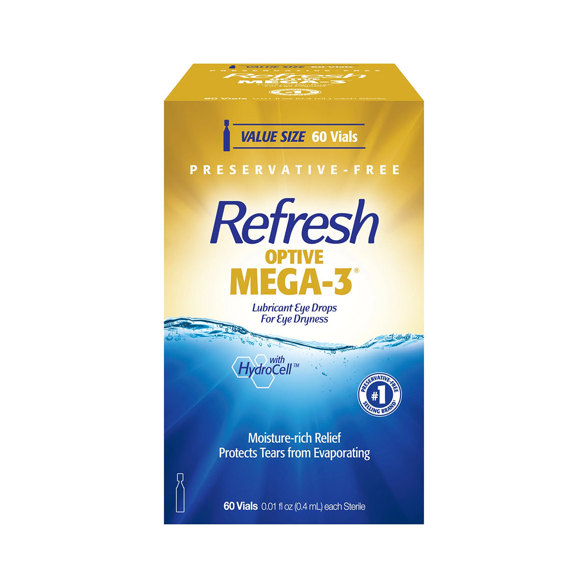 Refresh Optive MEGA-3 Lubricant Eye Drops Preservative-Free Artificial Tears (0.4 mL), 60 Single-Use Container Vials