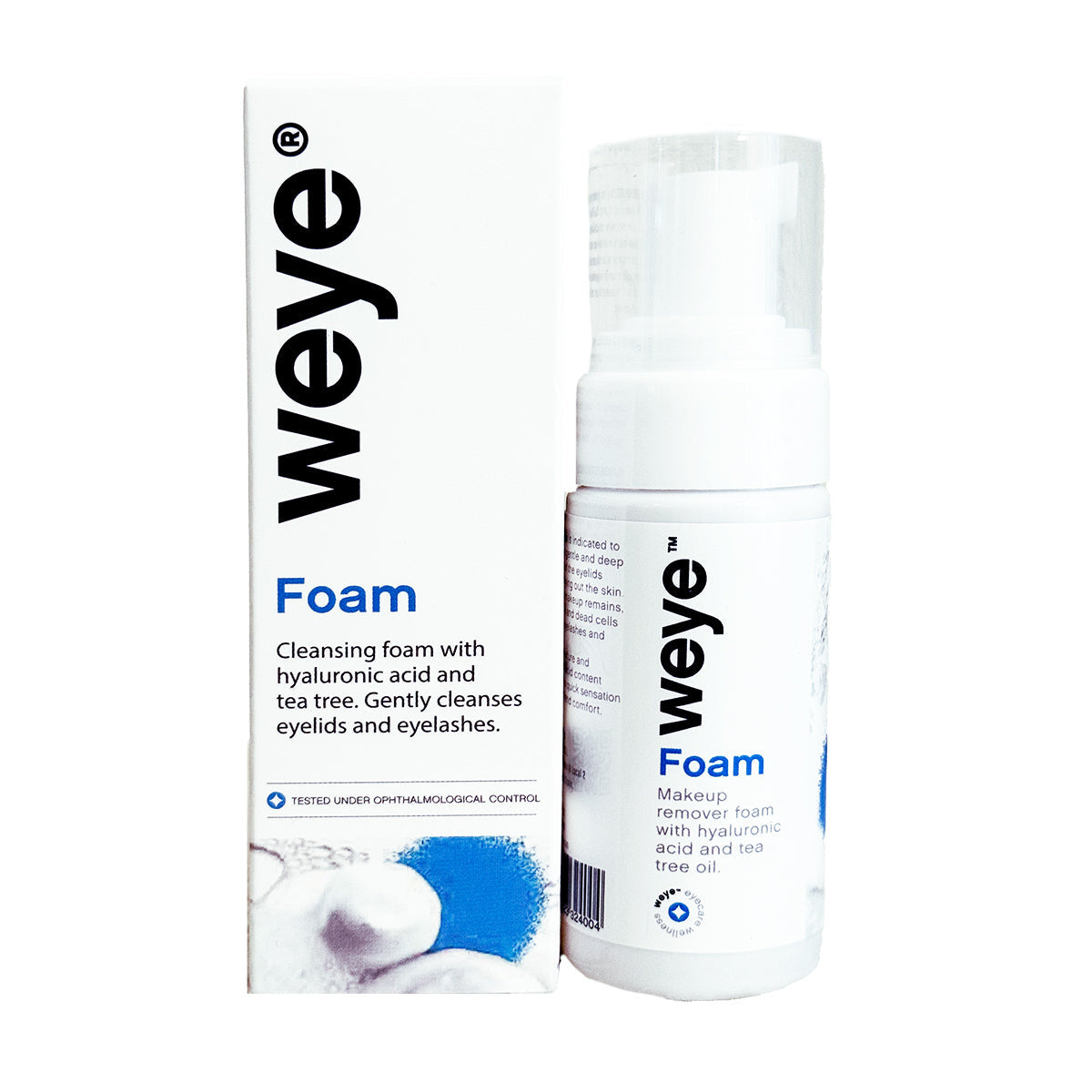 Weye Foam – a gentle eyelid and lash cleanser for dry eyes, blepharitis, and rosacea – features hyaluronic acid, tea tree oil, chamomile, and calendula. Ideal for sensitive skin, the 60mL white bottle with consistent branding offers hydrating and soothing benefits.