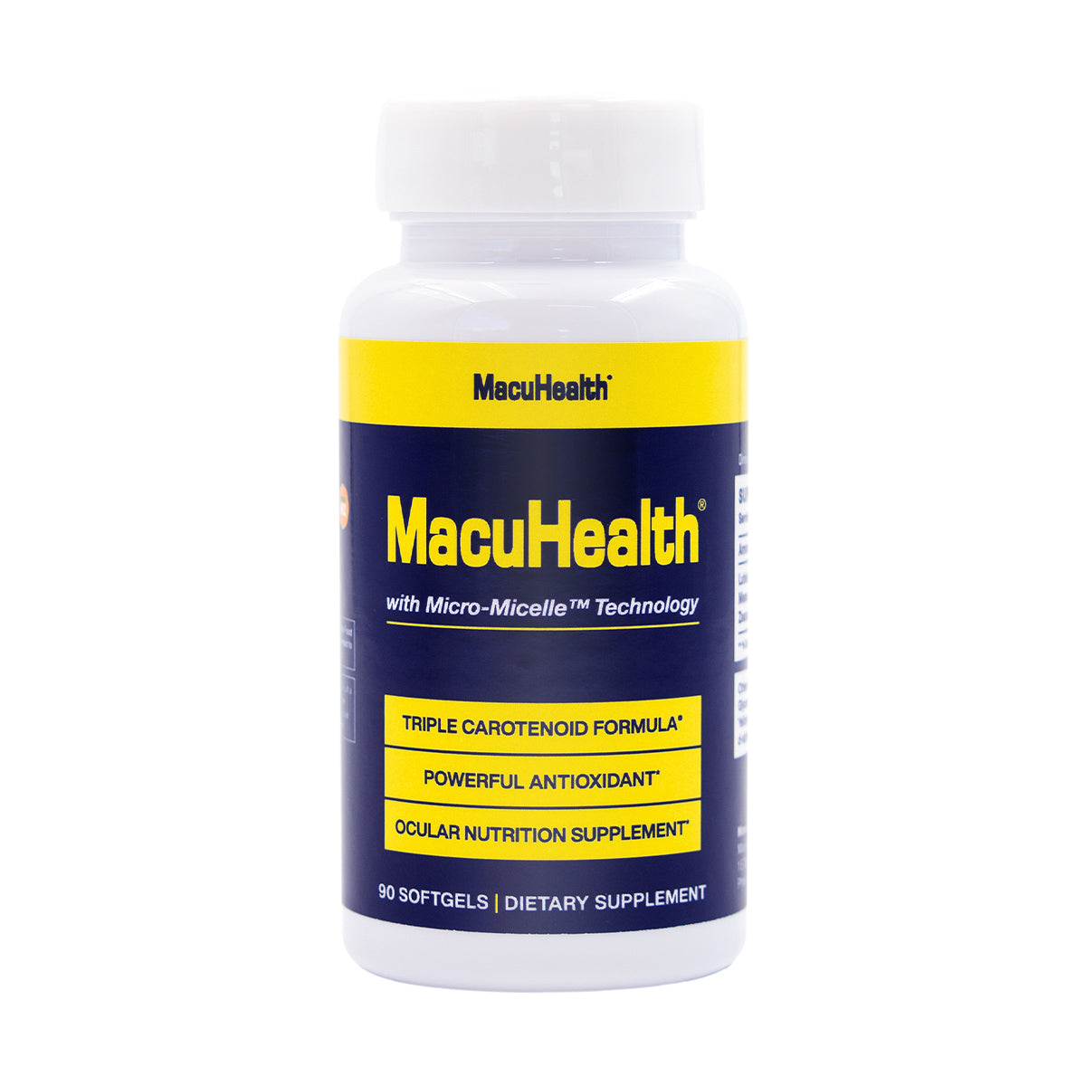 MacuHealth Triple Carotenoid Formula for Adults is an ocular nutrition supplement with 90 softgels, designed to enhance macular pigment and provide powerful antioxidant support. Perfect eye vitamins enriched with Micro-Micelle Technology.