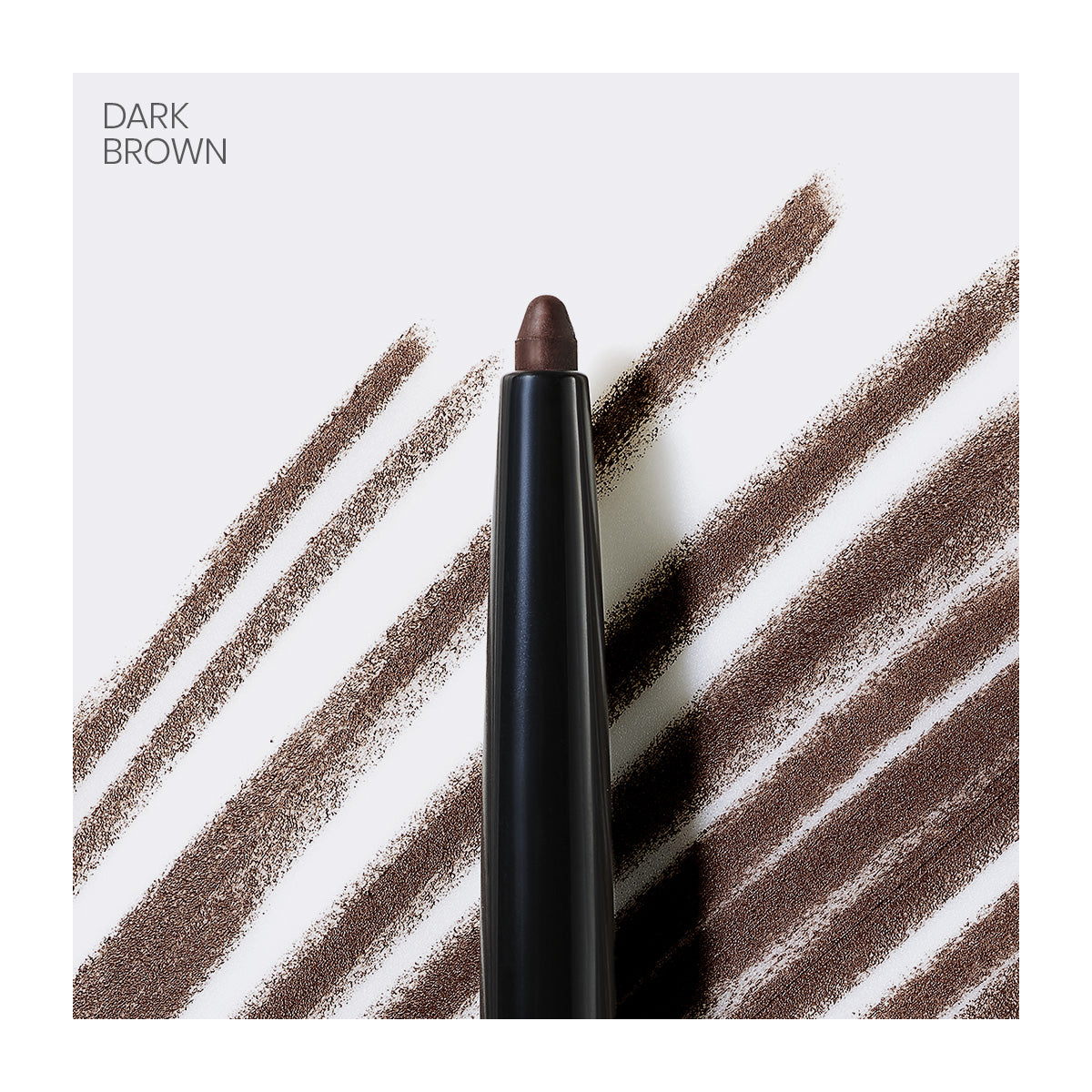 The RevitaLash Defining Liner Eyeliner, by RevitaLash, is a dark brown, smudge-proof pencil with a sharp tip surrounded by strokes on a light background. The text DARK BROWN in the top left corner highlights its moisture-locking formula.