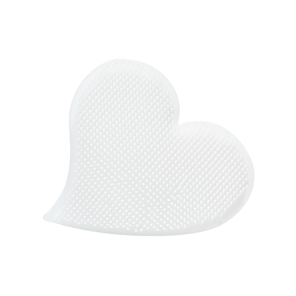 A white, heart-shaped We Love Eyes Eyelid Scrub Mitt with small bristles, ideal for use with your favorite We Love Eyes cleanser, sits against a plain white background.