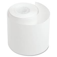 A partially unrolled Auto Refractive Paper roll by MedPharma USA features a 57mm wide thermal paper with its edge curling outward against a plain white background, showcasing its simplicity and functionality.