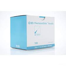This MedPharma USA BD package contains 100 disposable needles, each 25G x 1 inch (0.55mm x 40mm), in a sleek blue and white box design.