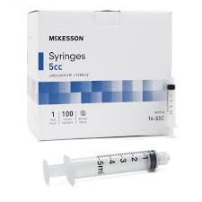 Syringes, 5cc Luer Lock, 100/Box
