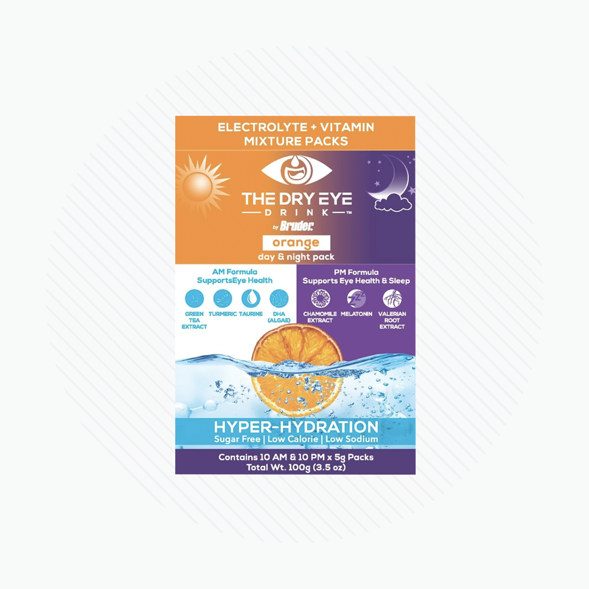 The Dry Eye Drink the Ultimate Hydration for Dry Eyes, Sugar-Free Electrolyte Powder Packets, Blended with Vitamins, Green Tea, Turmeric, Taurine, and Omega 3 (20 Packets of Orange AM/PM)