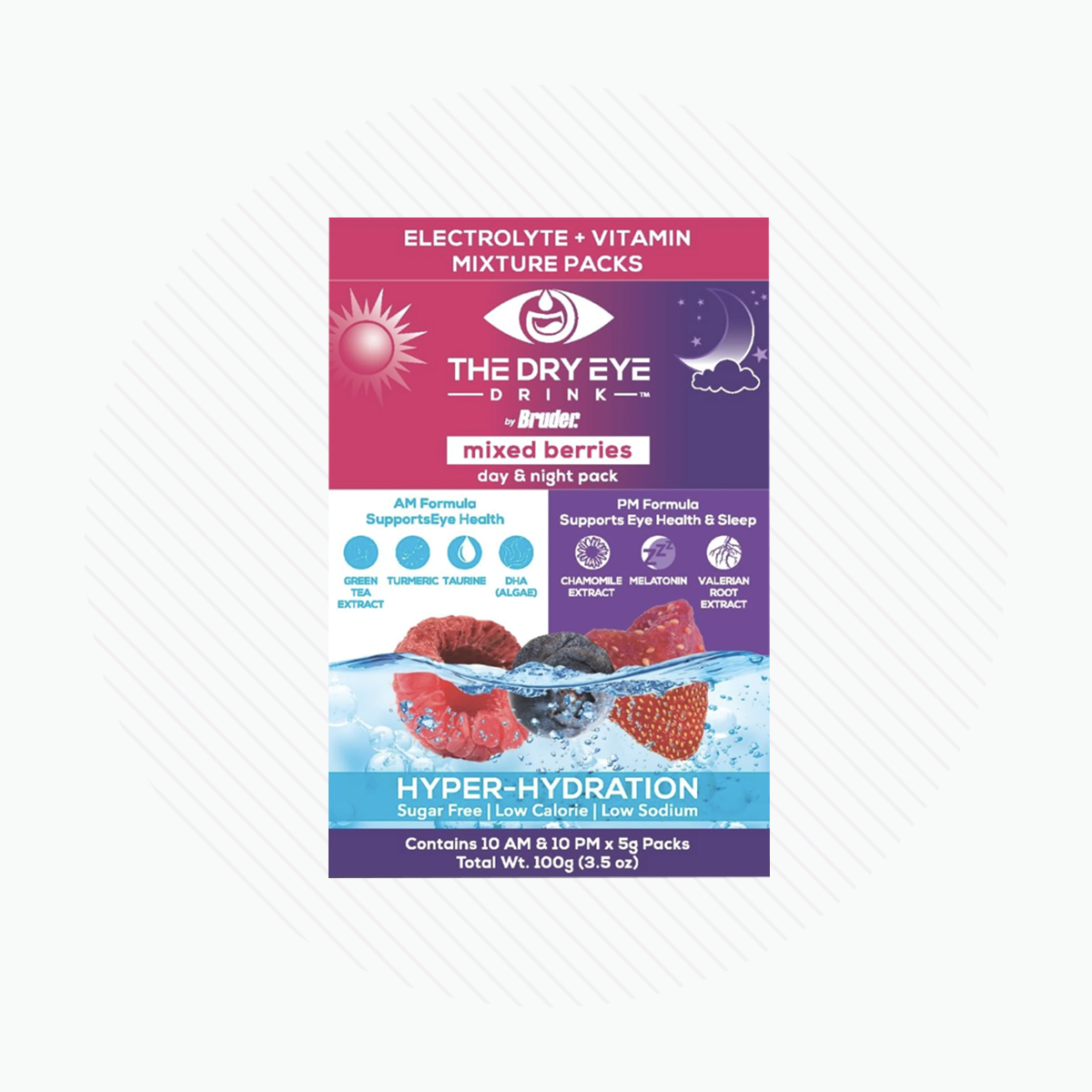 The Dry Eye Drink the Ultimate Hydration for Dry Eyes, Sugar-Free Electrolyte Powder Packets, Blended with Vitamins, Green Tea, Turmeric, Taurine, and Omega 3 (20 Packets of Mixed Berry AM/PM)