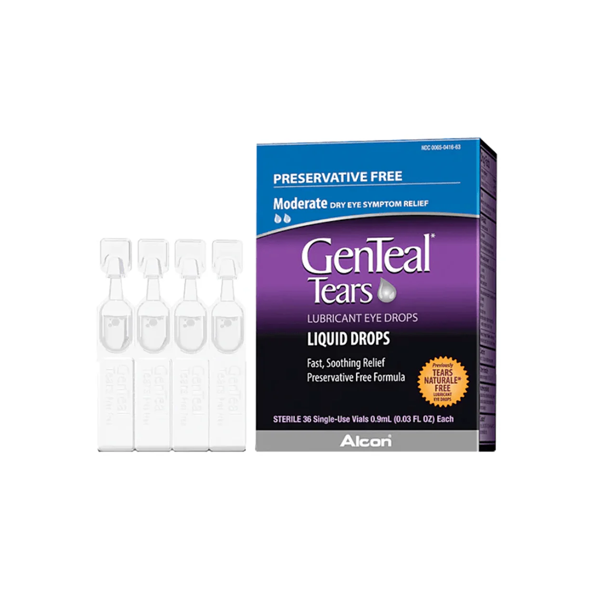 GenTeal Tears Lubricant Eye Drops, Moderate Liquid Drops, (36 Vials)