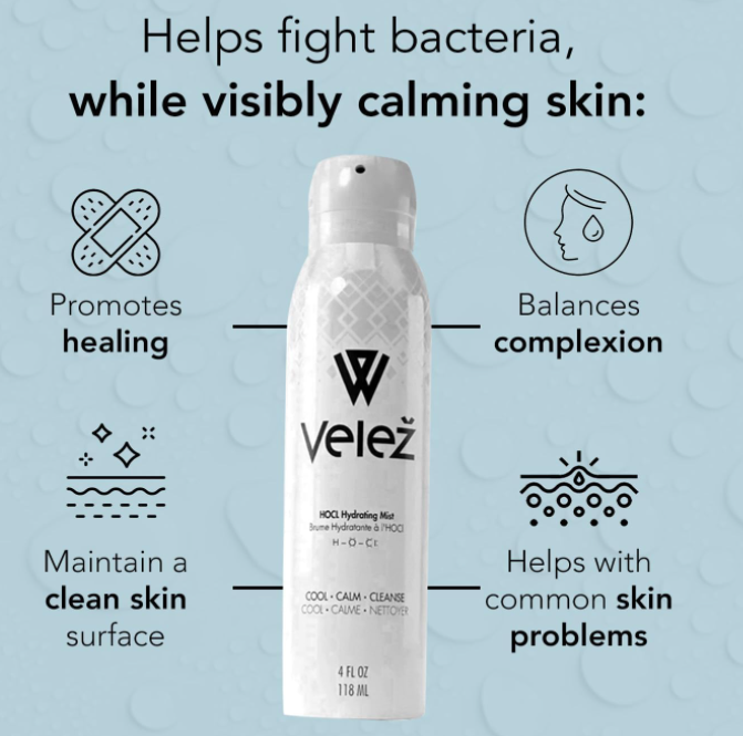 Velez Hypochlorous (HOCL) Hydrating Mist for Face and Eyelids (4 oz / 120mL)