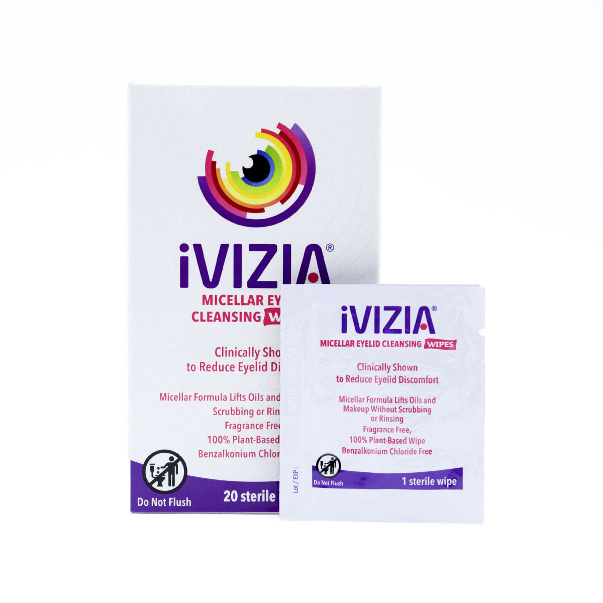 iVIZIA Eyelid Cleansing Wipes, Preservative-Free, Micellar, No Rinse, Gentle Eye Makeup Remover, 20ct