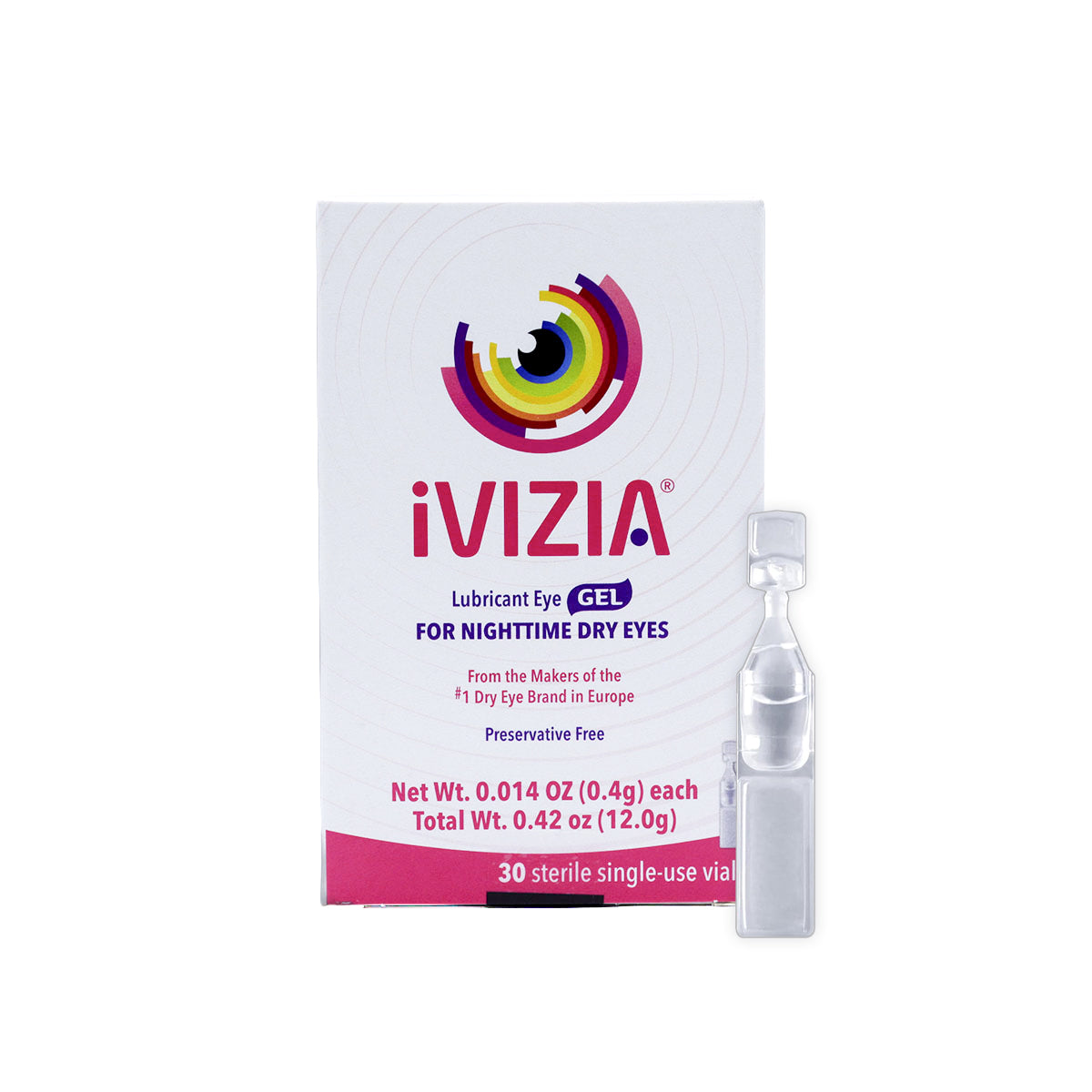 iVIZIA Lubricant Eye Gel for Severe and Nighttime Eye Relief, Preservative-Free, 30 Sterile Single-Use Vials