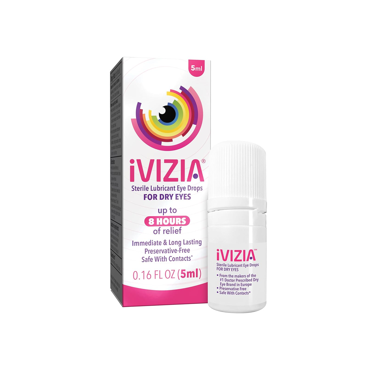 iVIZIA Sterile Lubricant Eye Drops for Dry Eyes, Preservative-Free, Dry Eye Relief, Contact Lens Friendly, 0.17 fl oz (5ml bottle)