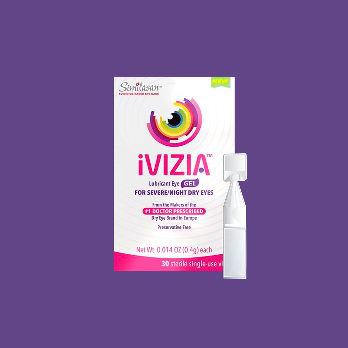 iVIZIA Lubricant Eye Gel for Severe and Nighttime Dry Eye Relief, Preservative-Free, 30 Sterile Single-Use Vials