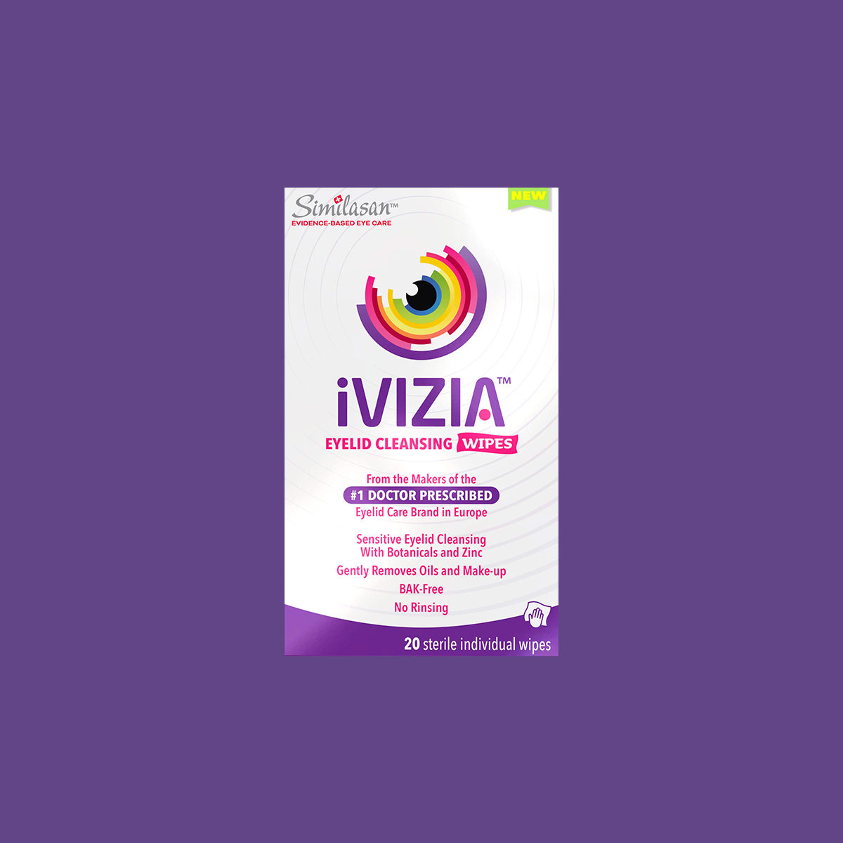 iVIZIA Eyelid Cleansing Wipes, Preservative-Free, Micellar, No Rinse, Gentle Eye Makeup Remover, 20ct