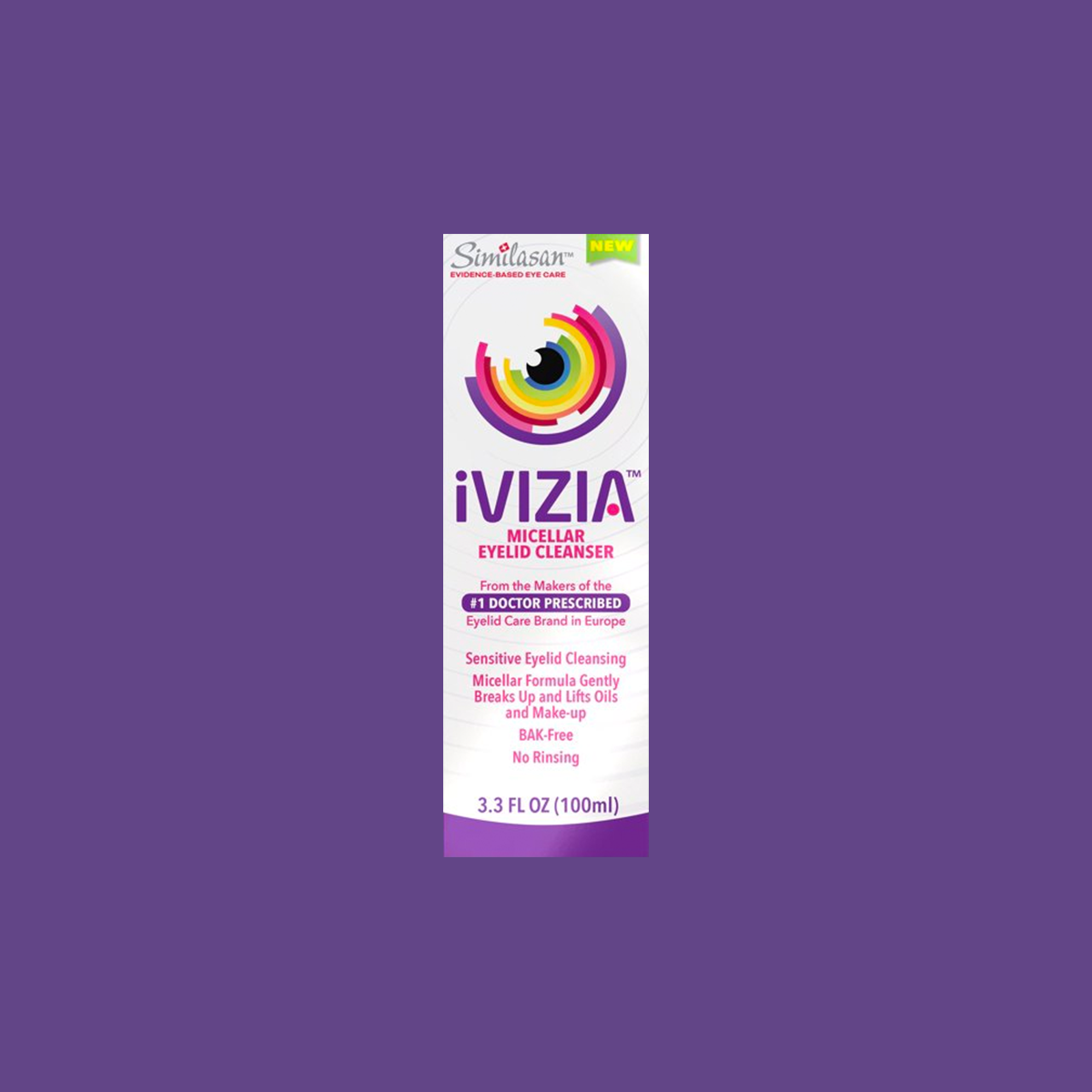 iVIZIA Micellar Eyelid Cleanser, Preservative-Free, Rinse-Free, Gently Removes Makeup, 3.3fl oz Bottle